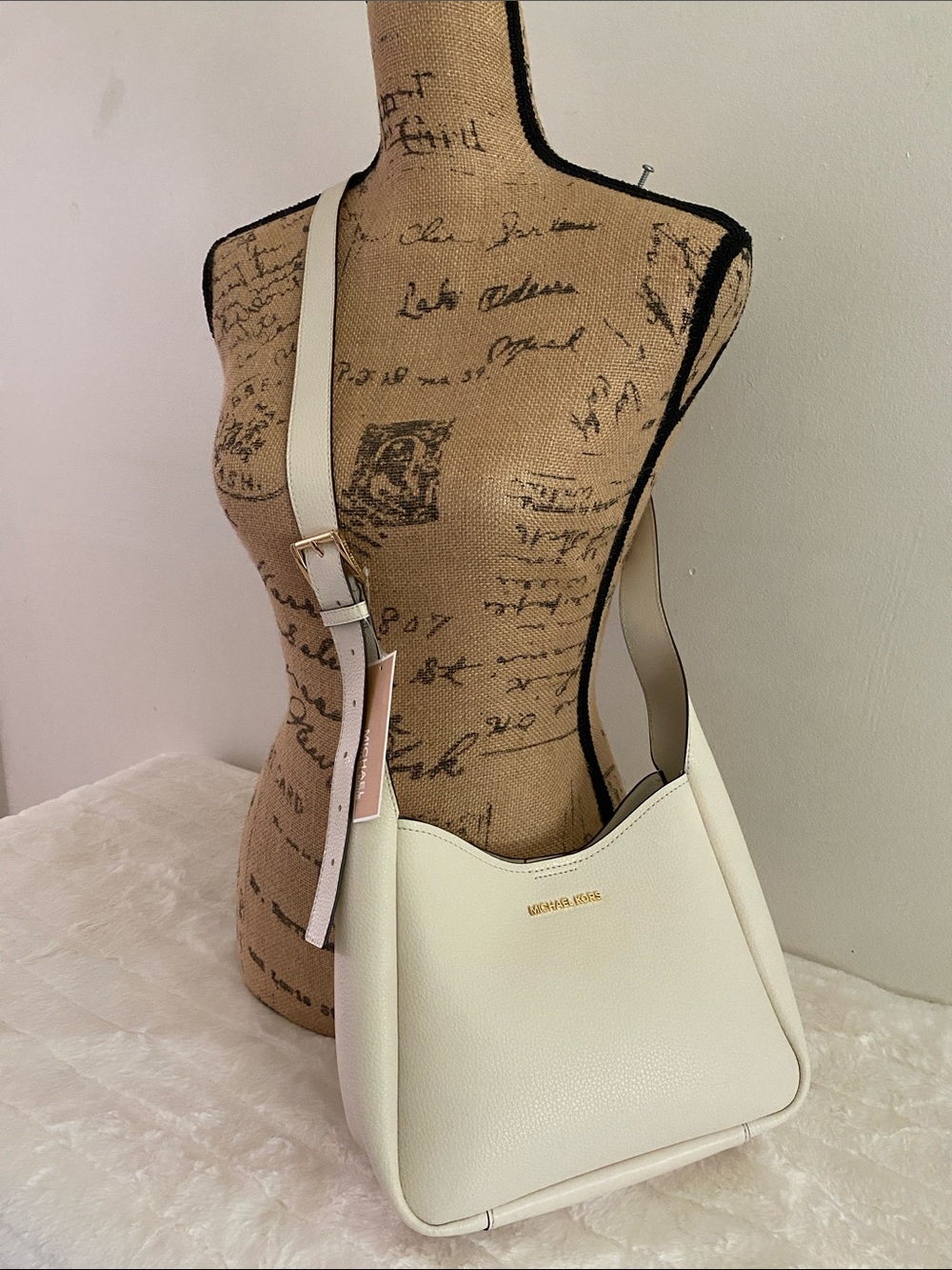 Michael Kors Birch Medium Leather Messenger Bag in Light Cream